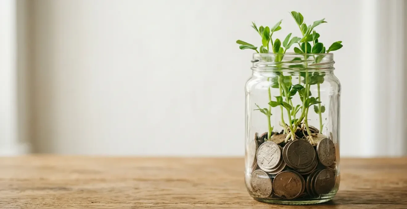 Photographie conceptuelle illustrant la sécurité financière et la croissance d'épargne, avec une esthétique éditoriale réaliste et naturelle
