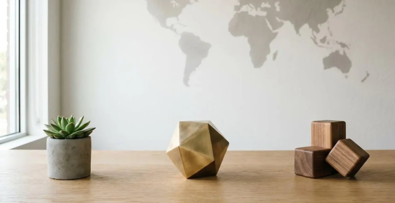 Composition minimaliste illustrant la diversification d'un portefeuille d'investissement mondial